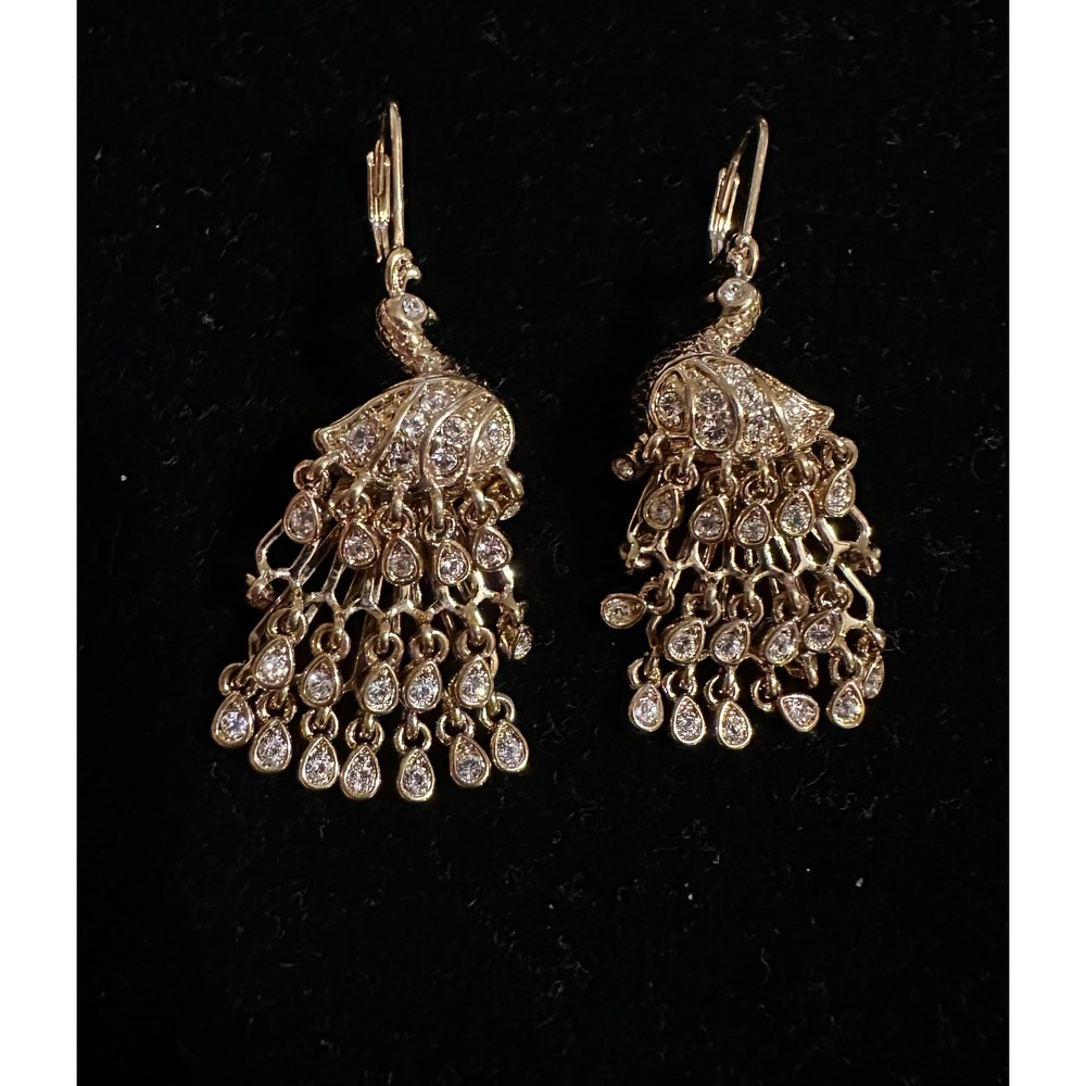 Nolan Miller Peacock Earrings Dangles Gold Tone